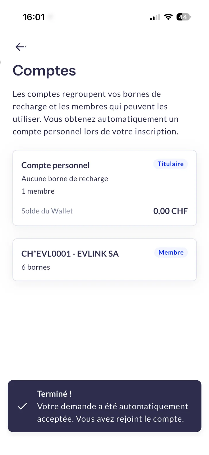 Compte Evlink rejoint