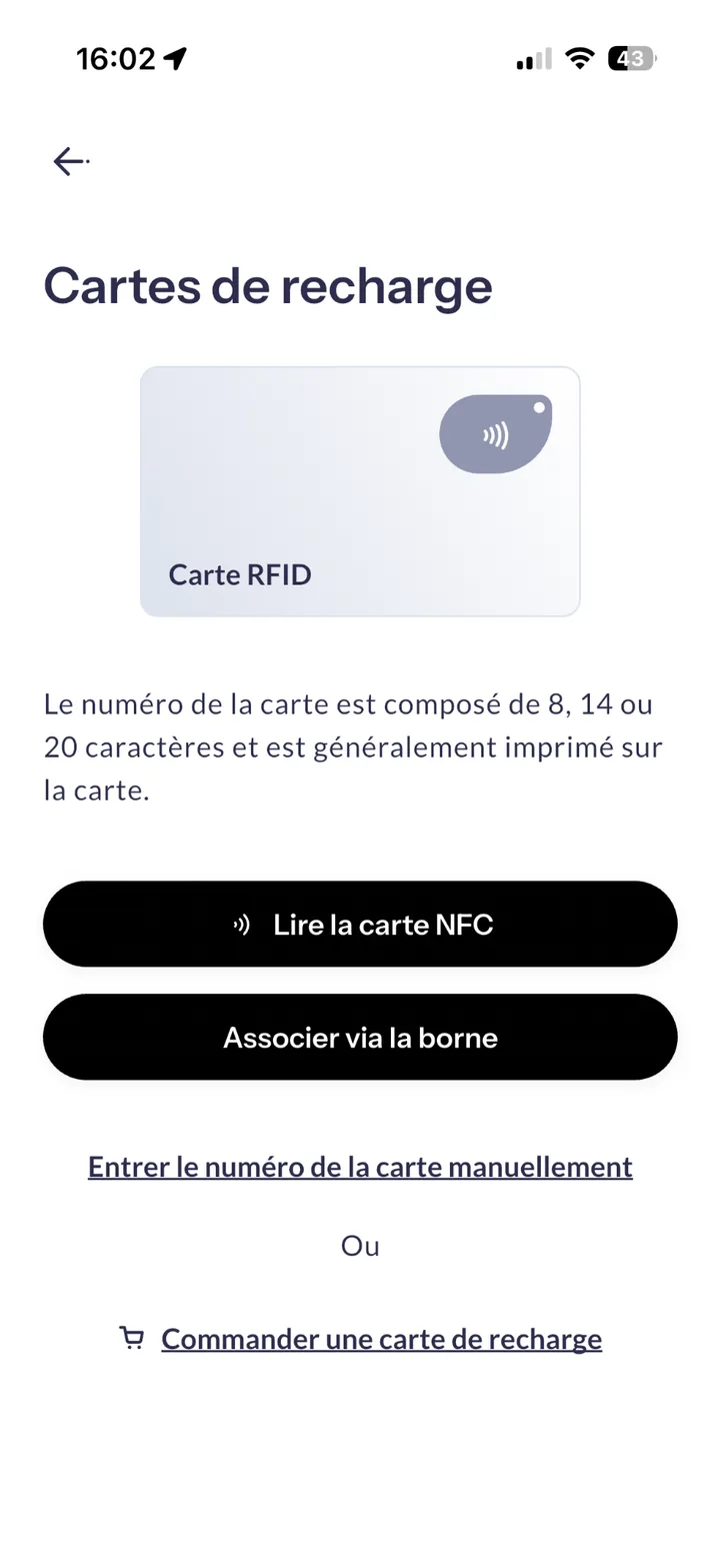 Choisir la saisie manuelle du badge RFID