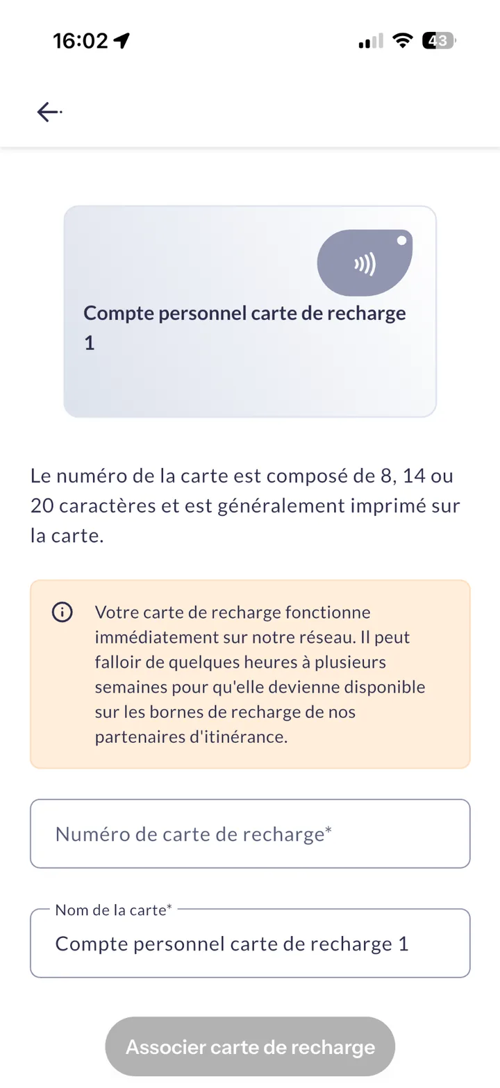 Saisir le code du badge RFID indiqué sur l’autocollant