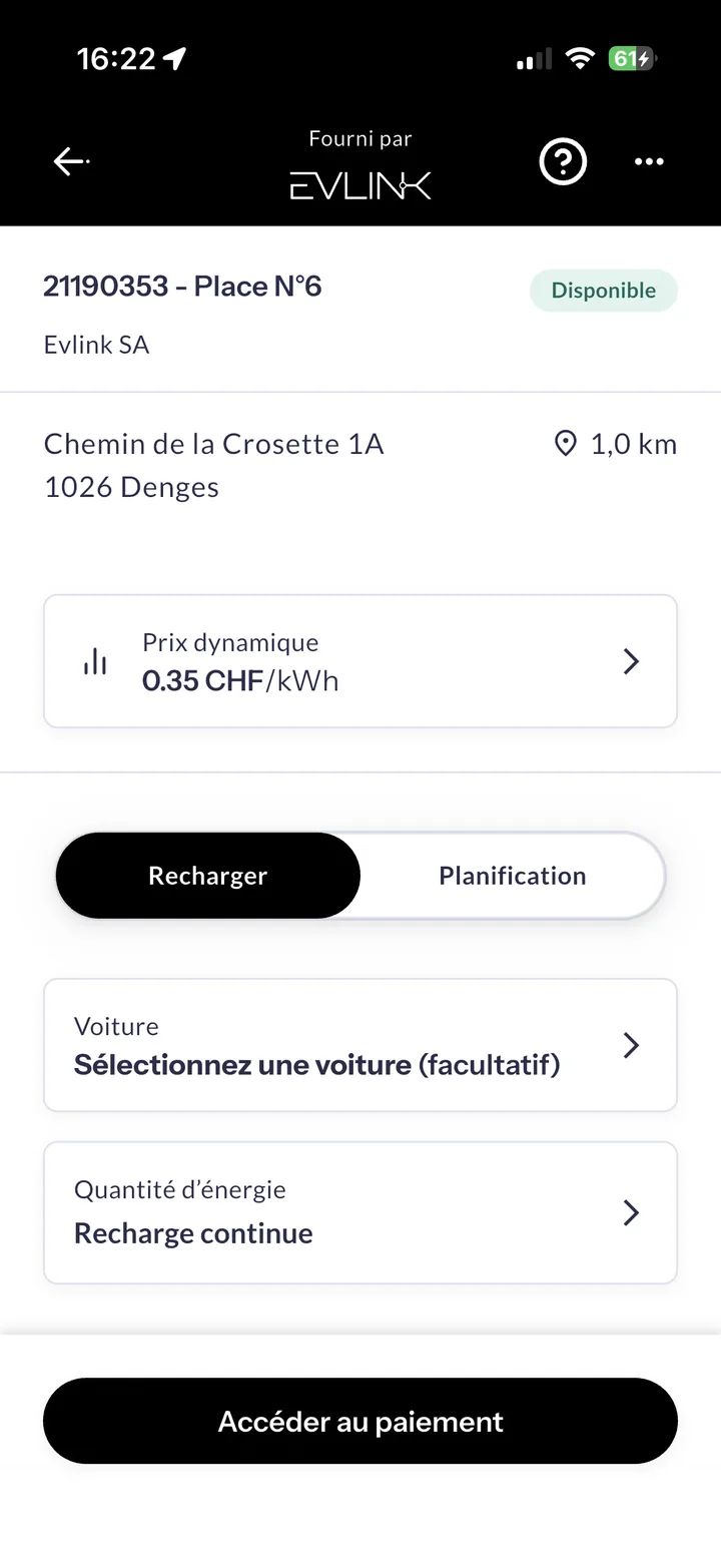 Détail de la borne avant d’accéder au paiement