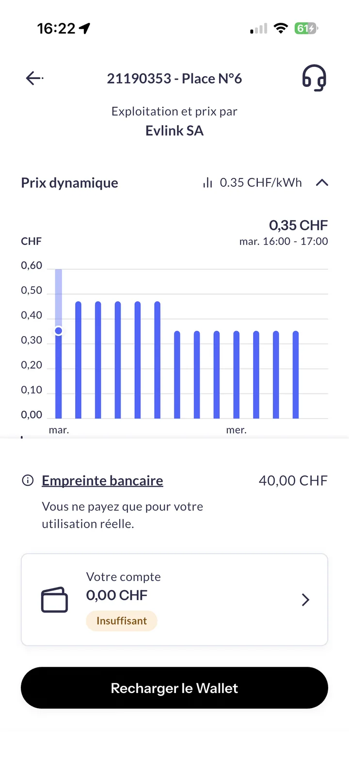 Wallet sélectionné pour lancer la recharge